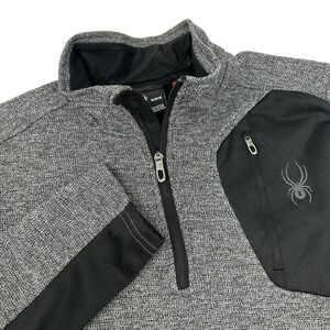 SPYDER Men's Gray Black 1/4 Zip Pullover Sweater Waffle Fleece Wicking Medium
